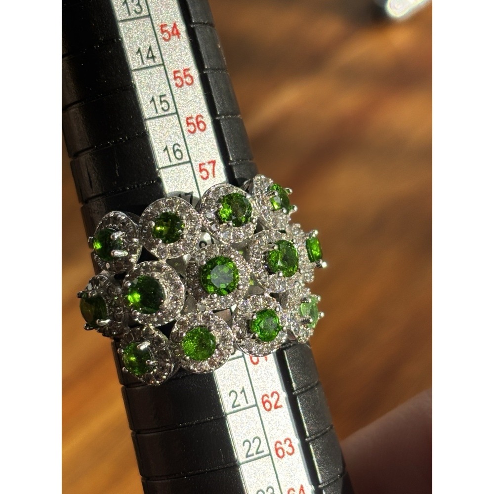 Green Chrome Diopside Sterling Silver Ring Triple Row Sz 9 - Picture 6 of 8